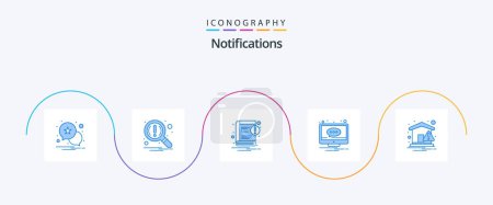 Illustration for Notifications Blue 5 Icon Pack Including notice. screen. ebook. notification. comment - Royalty Free Image