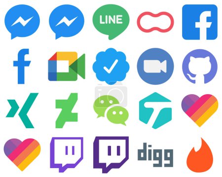 Illustration for 20 Flat UI Flat Social Media Icons video. fb and zoom icons. Gradient Icon Bundle - Royalty Free Image