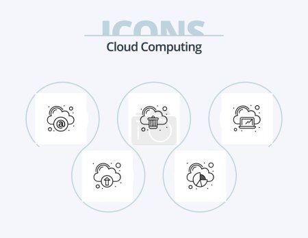 Téléchargez les illustrations : Cloud Computing Line Icon Pack 5 Icon Design. laptop. phone. cloud. mobile. computing - en licence libre de droit