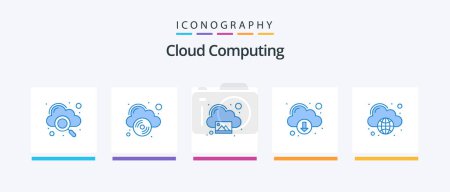 Téléchargez les illustrations : Pack d'icônes Cloud Computing Blue 5 Y compris l'informatique. image. nuage. télécharger. Icônes créatives Design - en licence libre de droit
