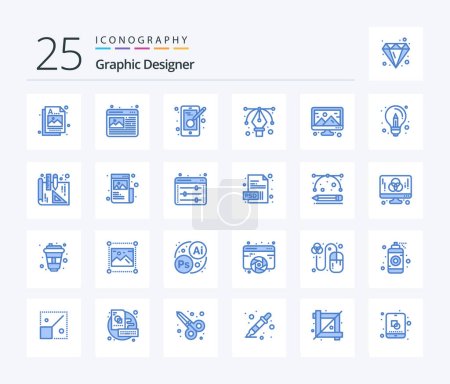 Ilustración de Diseñador gráfico 25 Blue Color paquete de iconos, incluyendo el ordenador. creativo. creatividad. herramienta. diseño - Imagen libre de derechos