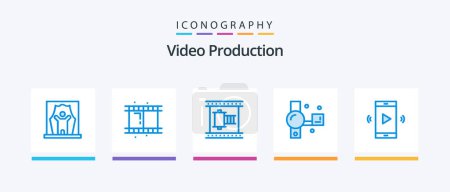 Illustration for Video Production Blue 5 Icon Pack Including recording. camera. camcorder. movie reel. Creative Icons Design - Royalty Free Image
