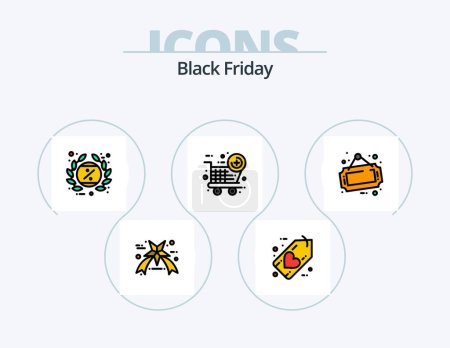 Ilustración de Black Friday Line Filled Icon Pack 5 Icon Design (en inglés). Compra. regalos. descuento. porcentaje. descuento - Imagen libre de derechos