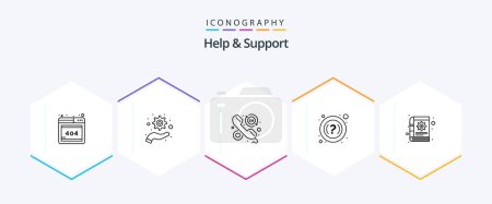 Illustration for Help And Support 25 Line icon pack including notes. content. help. book. help - Royalty Free Image