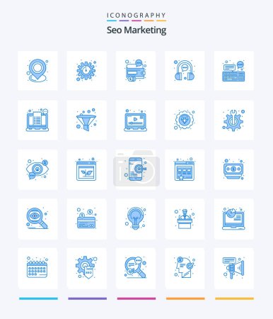 Téléchargez les illustrations : Creative Seo Marketing 25 Blue icon pack  Such As headphone. chat. business. bubble. seo - en licence libre de droit