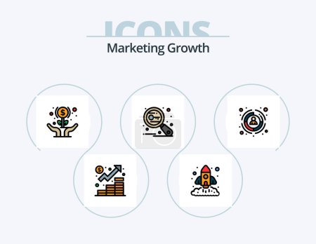 Ilustración de Línea de crecimiento de marketing llena el paquete de iconos 5 Diseño de iconos. Anuncio. correo. negocios. bandeja de entrada. contacto - Imagen libre de derechos