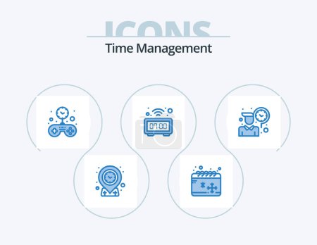 Illustration for Time Management Blue Icon Pack 5 Icon Design. routine. watch. free. table. clock - Royalty Free Image