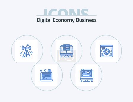 Illustration for Digital Economy Business Blue Icon Pack 5 Icon Design. . target. tower. business. server - Royalty Free Image