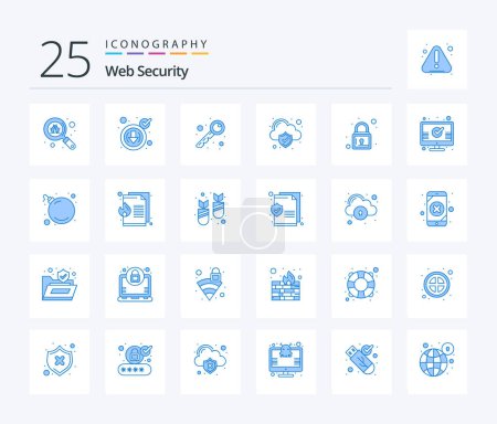 Ilustración de Paquete de iconos de Web Security 25 Blue Color, incluido cheque. candado. La llave. Cerrado. seguridad - Imagen libre de derechos