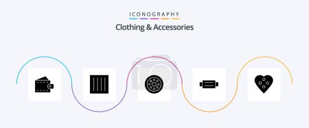 Téléchargez les illustrations : Clothing and Accessories Glyph 5 Icon Pack Including button. fashion. laundry. belt. wheels - en licence libre de droit
