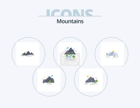 Illustration for Mountains Flat Icon Pack 5 Icon Design. hill. rocks. mountain. sun. nature - Royalty Free Image