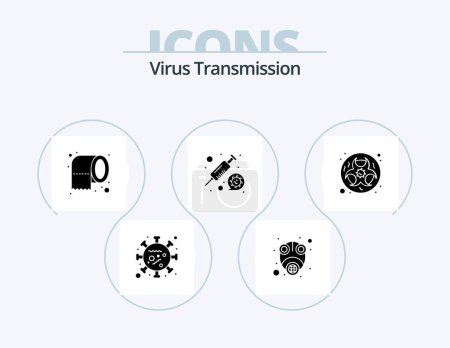 Ilustración de Virus Transmission Glyph Icon Pack 5 Icon Design. hazard. vaccine. cleaning. syring. coronavirus - Imagen libre de derechos