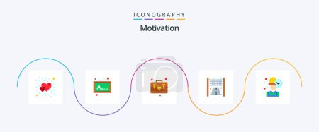 Téléchargez les illustrations : Motivation Flat 5 Icon Pack Including . time. briefcase. office. sport - en licence libre de droit