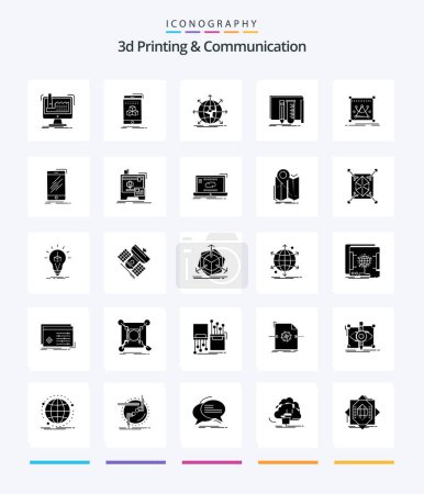 Illustration for Creative 3d Printing And Communication 25 Glyph Solid Black icon pack  Such As lab. equipment. product. build. network - Royalty Free Image