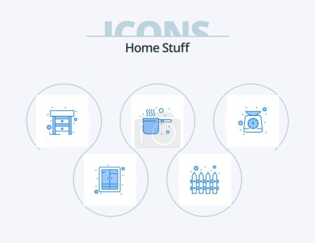 Illustration for Home Stuff Blue Icon Pack 5 Icon Design. scale. desk. pan. cap - Royalty Free Image