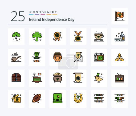 Illustration for Ireland Independence Day 25 Line Filled icon pack including smoke. ireland. tea. glass. drink - Royalty Free Image
