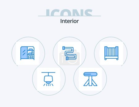 Illustration for Interior Blue Icon Pack 5 Icon Design. . . wardrobe. crib. bed - Royalty Free Image
