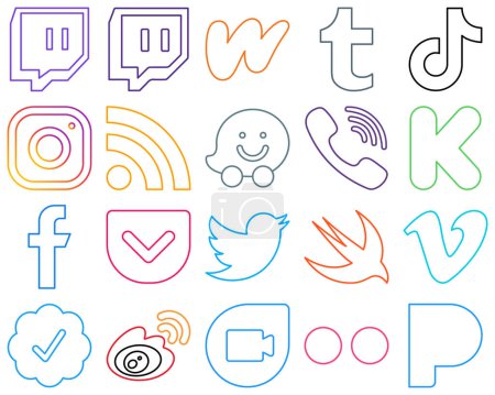 Ilustración de 20 Premium and professional Colourful Outline Social Media Icons such as viber. waze and rss High-definition and editable - Imagen libre de derechos