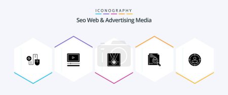 Ilustración de Paquete de iconos de Seo Web And Advertising Media 25 Glyph, incluida la búsqueda de páginas. Búsqueda. mp mp. página. ganador - Imagen libre de derechos