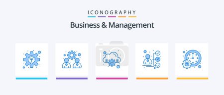 Téléchargez les illustrations : Business And Management Blue 5 Icon Pack Including meeting. business. cloud. candidate. career. Creative Icons Design - en licence libre de droit