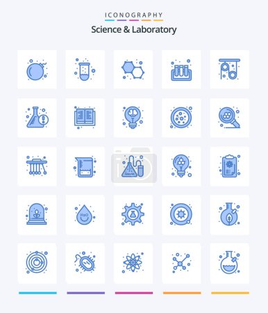 Ilustración de Creative Science 25 Azul icono paquete Tal como vaso de precipitados. investigación. química. Polea. tubos de ensayo - Imagen libre de derechos