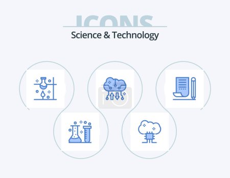 Illustration for Science And Technology Blue Icon Pack 5 Icon Design. cloud storage. cloud backup. cloud server. science lab. science - Royalty Free Image