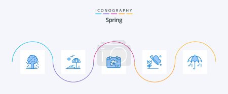 Ilustración de Spring Blue 5 Icon Pack Including rain. butterfly. spring. flower. spring - Imagen libre de derechos