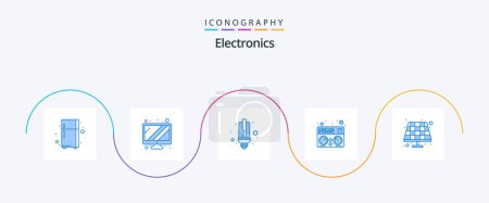 Illustration for Electronics Blue 5 Icon Pack Including . solar. saver. eco. music - Royalty Free Image