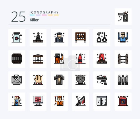 Ilustración de Killer 25 Line Filled icon pack including lawyer. signaling. business. gate. barrier - Imagen libre de derechos
