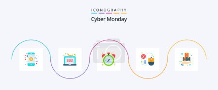Téléchargez les illustrations : Cyber Monday Flat 5 Icon Pack Including sales. cyber monday. discount. computer. limited - en licence libre de droit