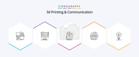 Téléchargez les illustrations : 3d Printing And Communication 25 Line icon pack including fabrication. abstract. production. route. map - en licence libre de droit