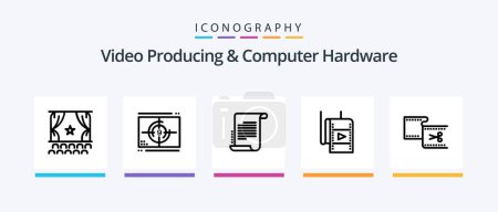Illustration for Video Producing And Computer Hardware Line 5 Icon Pack Including directors. chair. movie. share. movie. Creative Icons Design - Royalty Free Image