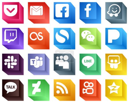 Téléchargez les illustrations : 3D Social Media Brand Icons 20 Icons Pack such as myspace. microsoft team. twitch. slack and messenger icons. Fully editable and unique - en licence libre de droit