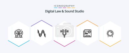 Téléchargez les illustrations : Digital Law And Sound Studio 25 Line icon pack including right. copyright. sound. copy. pitch - en licence libre de droit