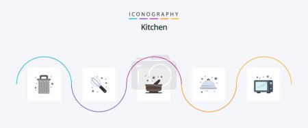Téléchargez les illustrations : Kitchen Flat 5 Icon Pack Including microwave. food. kitchen. ware. kitchen - en licence libre de droit