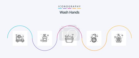 Illustration for Wash Hands Line 5 Icon Pack Including cream. virus. basin. covid. bacteria - Royalty Free Image