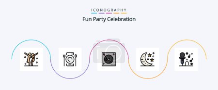 Téléchargez les illustrations : Party Line Filled Flat 5 Icon Pack Including microphone. party. mix. night. bar - en licence libre de droit