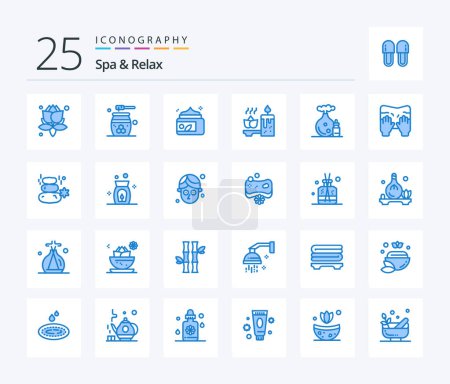 Illustration for Spa And Relax 25 Blue Color icon pack including oil. spa. cream. relaxation. aromatherapy - Royalty Free Image