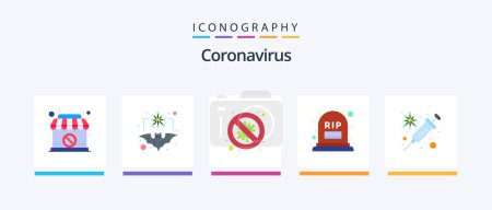 Téléchargez les illustrations : Coronavirus Flat Pack de 5 icônes comprenant déchirure. tombe. virus. compter. virus. Icônes créatives Design - en licence libre de droit