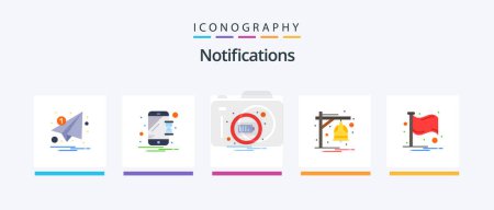 Illustration for Notifications Flat 5 Icon Pack Including country. notification. notification. bell. notification. Creative Icons Design - Royalty Free Image