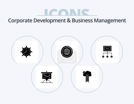 Téléchargez les illustrations : Corporate Development And Business Management Glyph Icon Pack 5 Icon Design. watch. timepiece. growth. time. clock - en licence libre de droit