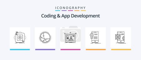 Illustration for Coding And App Development Line 5 Icon Pack Including computer. app. shuttle. entertainment. gaming. Creative Icons Design - Royalty Free Image