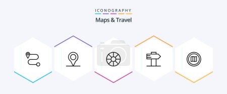 Téléchargez les illustrations : Maps and Travel 25 Line icon pack including . travel. . mapquest - en licence libre de droit