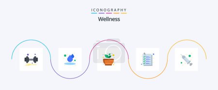 Illustration for Wellness Flat 5 Icon Pack Including injection. file. mortar. list. check - Royalty Free Image