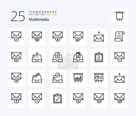 Illustration for Multimedia 25 Line icon pack including send. mailbox. send. search. mail - Royalty Free Image