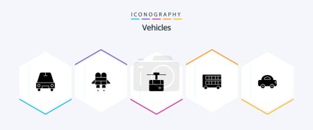 Téléchargez les illustrations : Véhicules 25 Glyphe icône pack y compris les véhicules. Voiture. transport. automobile. london - en licence libre de droit