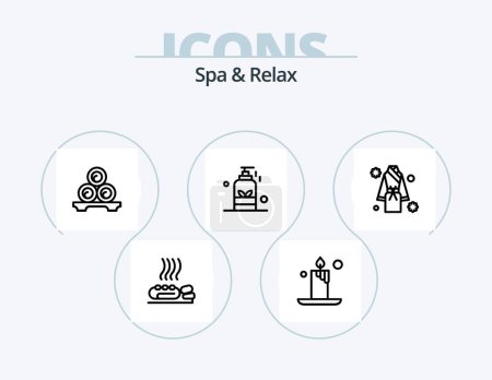 Téléchargez les illustrations : Spa Et Détendez-vous Ligne Icône Pack 5 Icône Design. santé. bien-être. massage. Du thé. tasse - en licence libre de droit