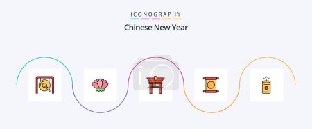 Illustration for Chinese New Year Line Filled Flat 5 Icon Pack Including gate. year. newyear. new. china - Royalty Free Image
