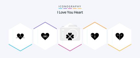 Illustration for Heart 25 Glyph icon pack including secure. gift. love. favorite. love - Royalty Free Image