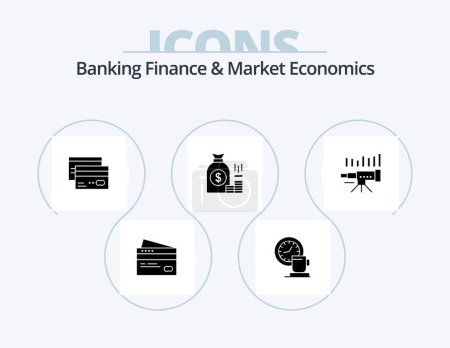 Illustration for Banking Finance And Market Economics Glyph Icon Pack 5 Icon Design. credit. card. coffee. banking. event - Royalty Free Image
